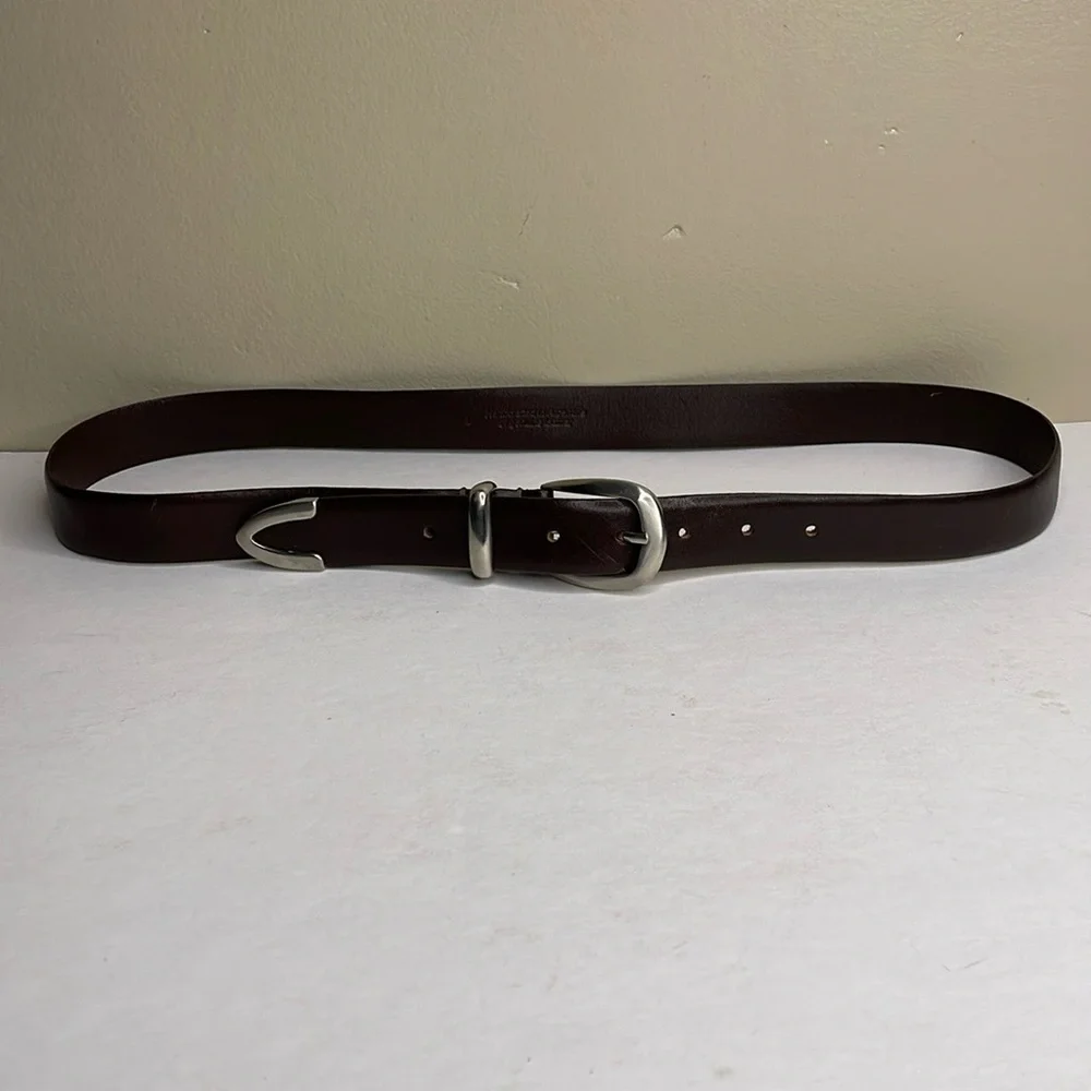 LEATHER BELT Men’s Brown Silver Hardware Handcrafted Corporate Wear Essential Lg
